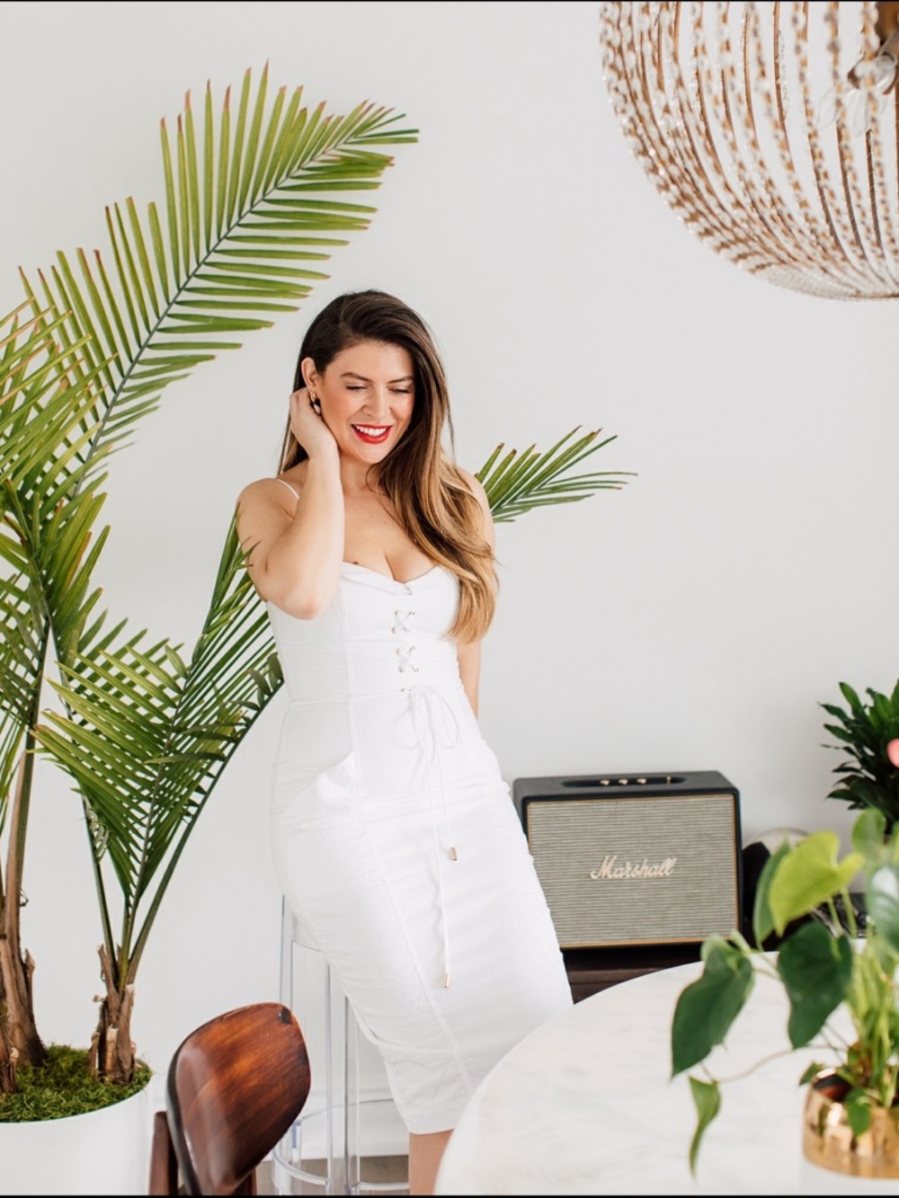 🔑 EverNew White Corset Dress Linen Midi Fitted Lace-Up